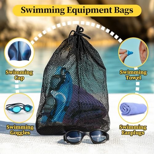 Mesh Drawstring Bag, Black