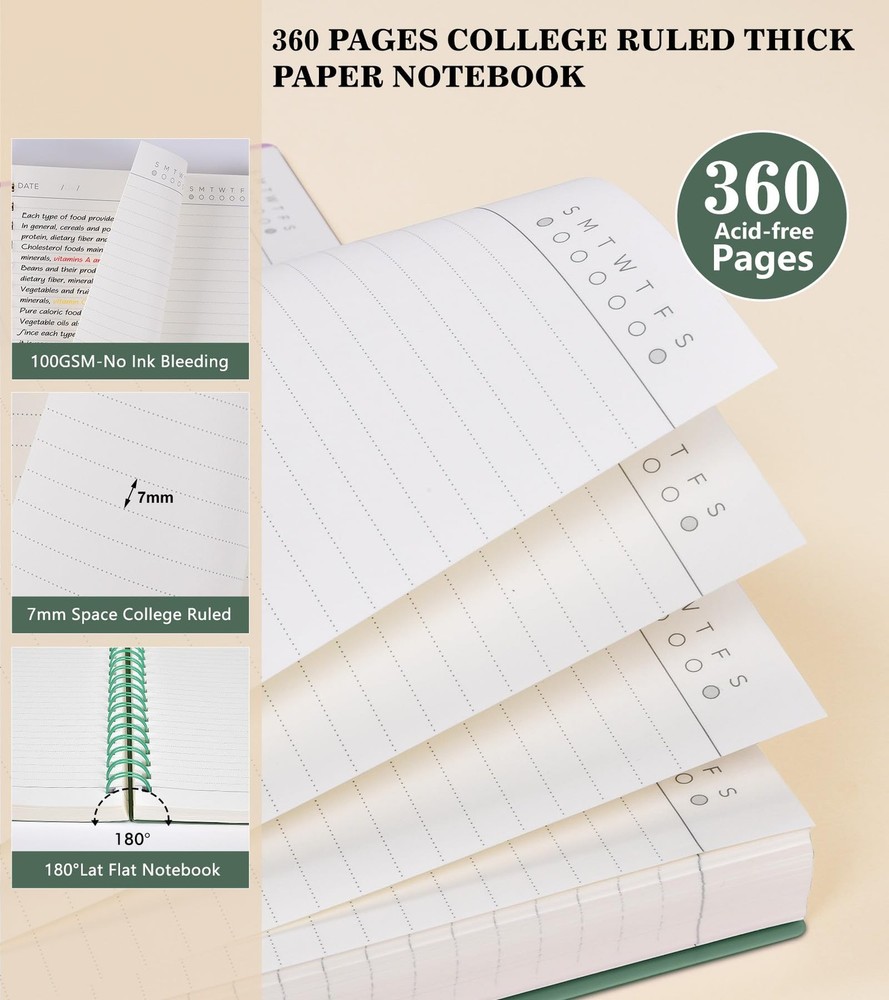 Spiral Notebook Journal,360 Pages College Ruled Notebook, Lined Thick Journal...