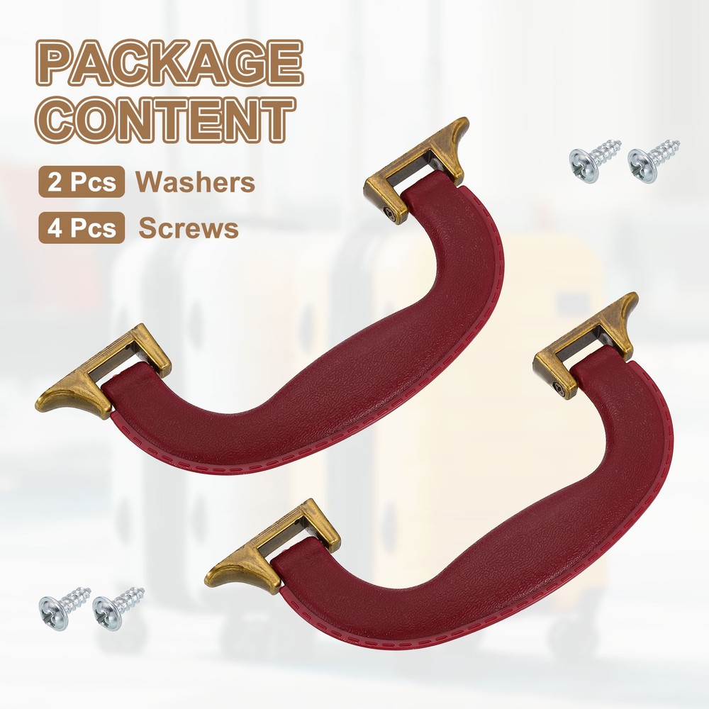 2Pcs Luggage Handle Plastic Pull Handle Grip Replacement with Screws Red Green