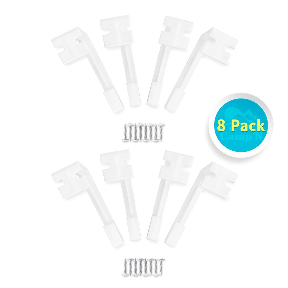 RV Designer Like White Plastic Side Curtain Drapery Hold Down Bracket - 8 Pack