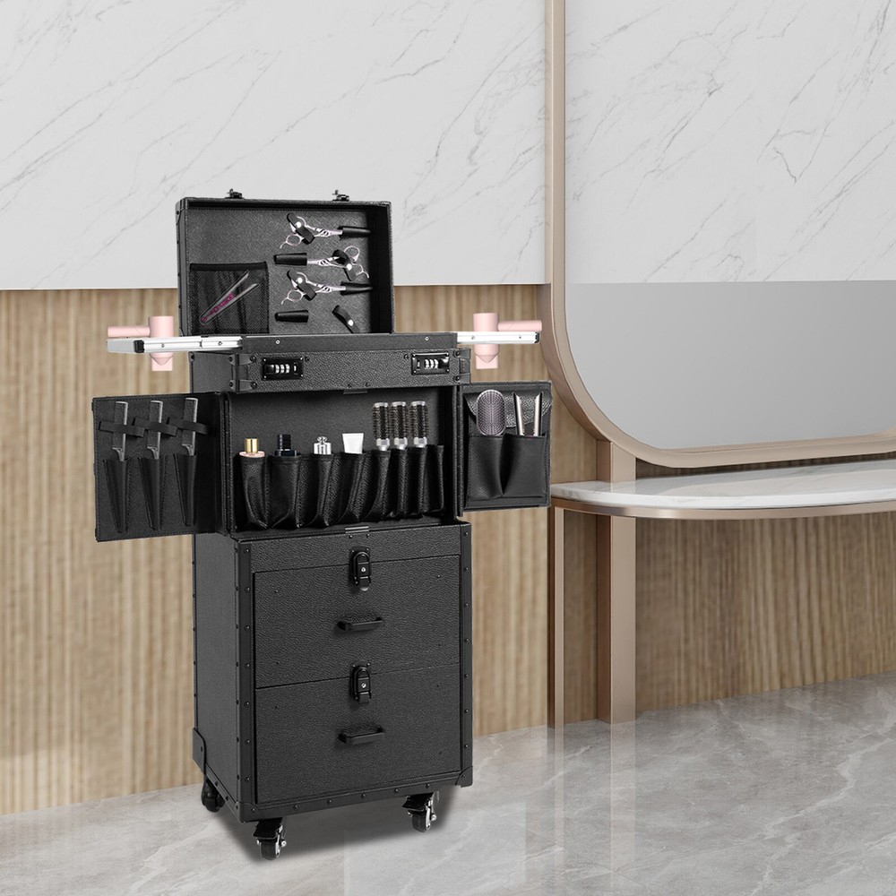 Floor Standing Rolling Makeup Case Cosmetic Trolley Makeup Storage Organizer Box