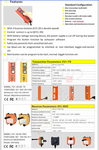Industrial Wireless Crane Switch Hoist Remote Control 1 Tansmitter 2 Channel