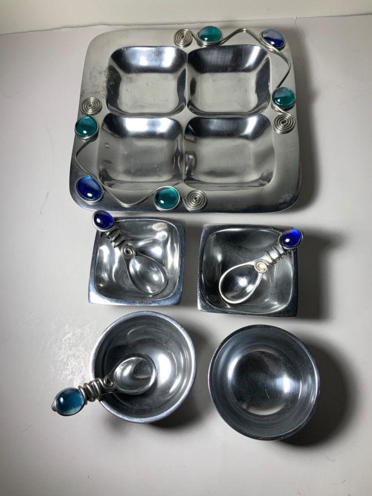 Dary Rees Original Aluminum Segmented Plate with 4 Matching Bowls & 3 Spoons