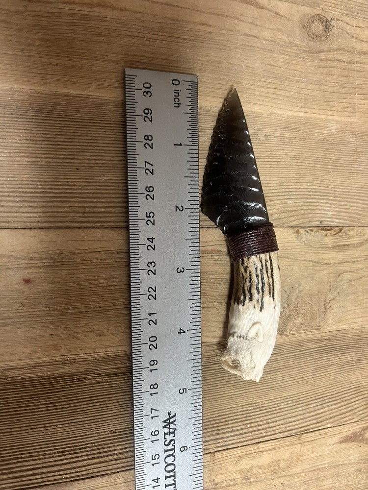 Obsidian Knife With Carved Antler