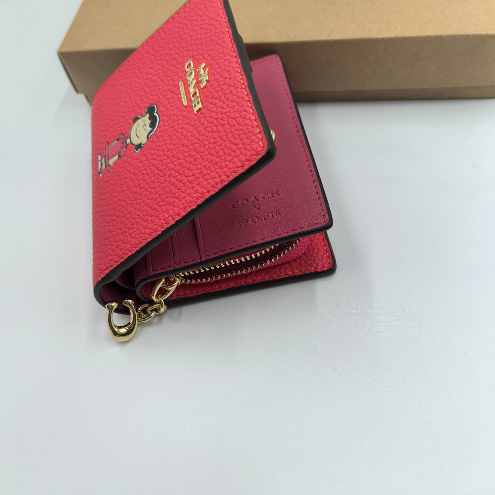 Coach x Snoopy Print Cartoon Pattern Short Zip Wallet Red