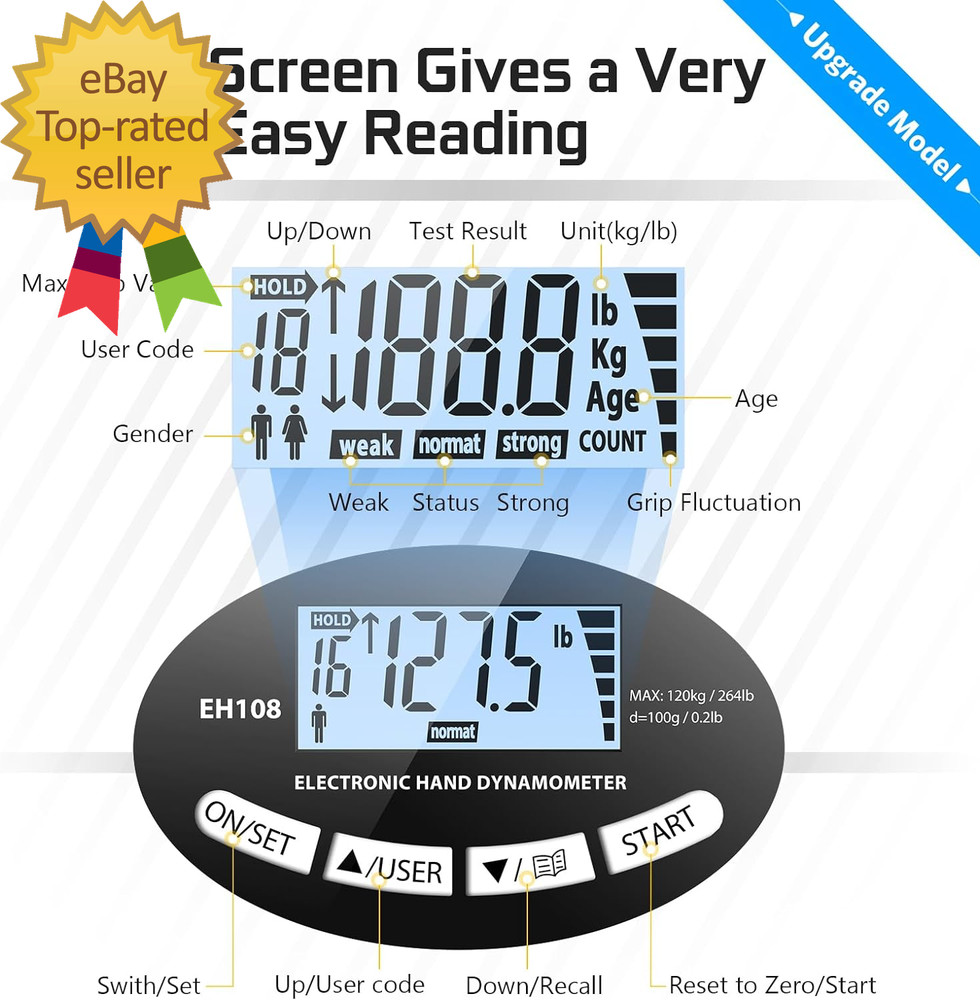 Hand Grip Strength Tester Trainer - Electronic Hand Dynamometer Forearm Grip