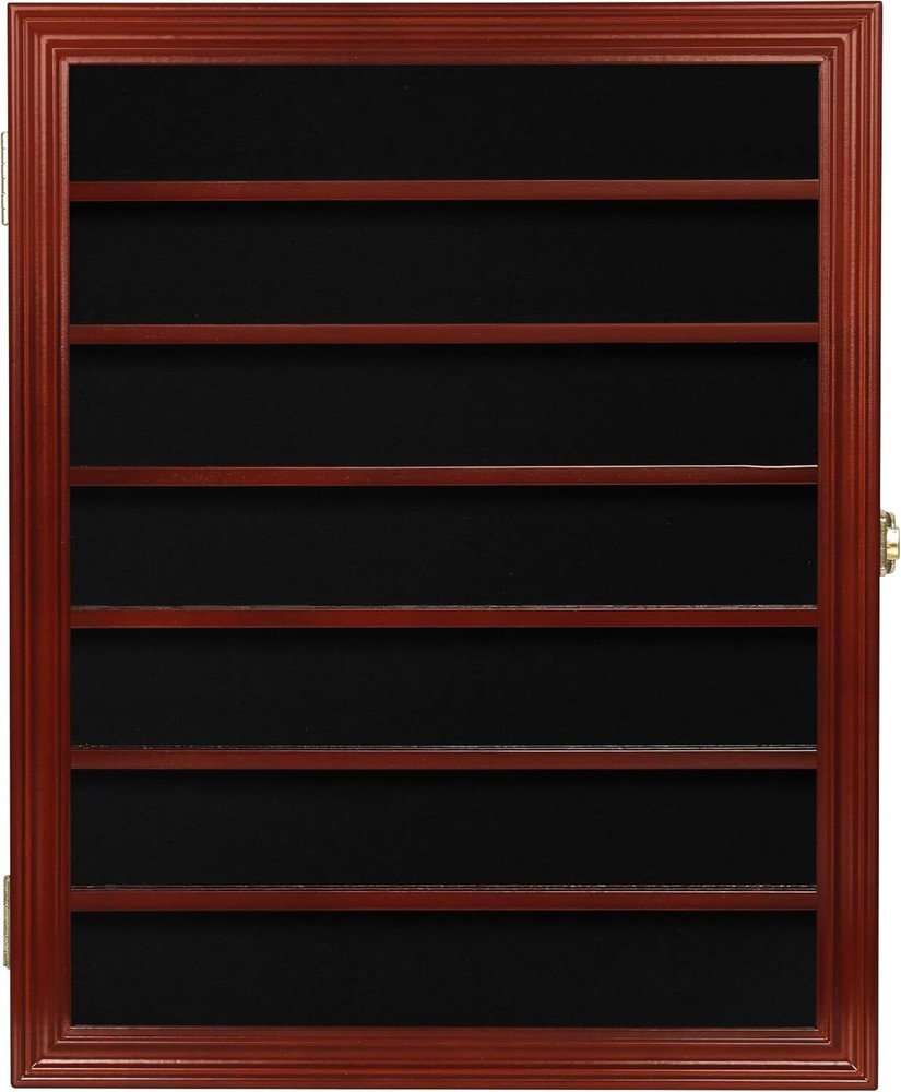Premium Lockable Challenge Coin Display Case - Mahogany Finish, Wall Mountable