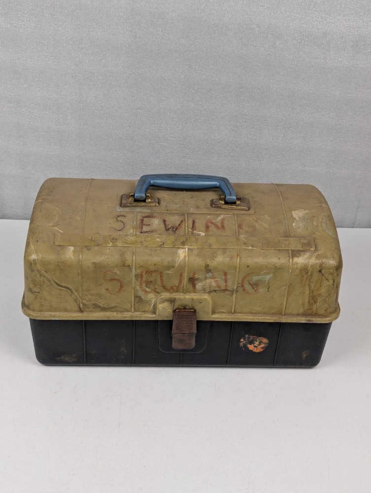Vintage Sewing Box Thread Spool Holder & Drawer Storage