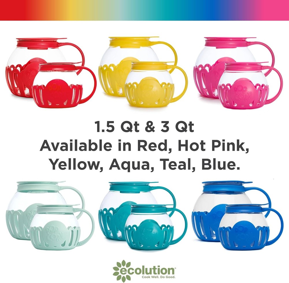 Ecolution Patented Micro-Pop Microwave Popcorn Popper with Temperature Safe Glas