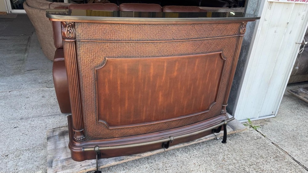 Waverly Medium Brown Storage Bar Unit With Marble Top
