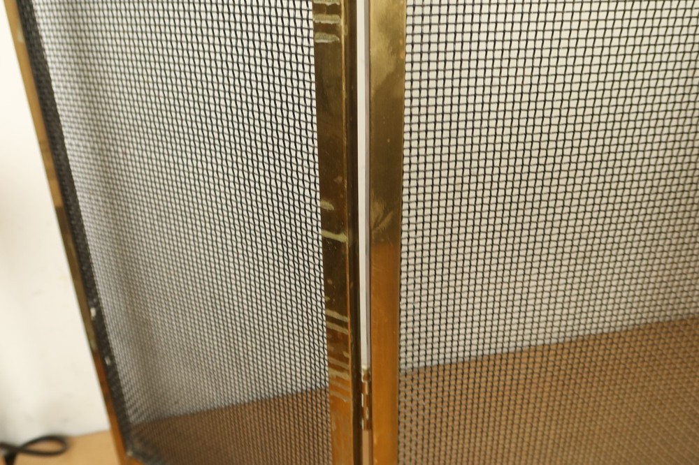 Vintage Solid Brass Fire Guard Fireplace Spark Spit Screen Folding 3 Mesh Part