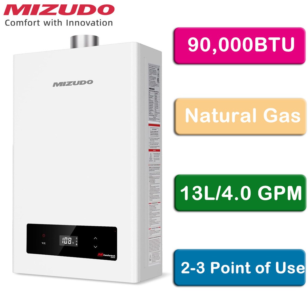 MIZUDO Tankless Water Heater Natural Gas 90,000 BTU 4.0 GPM On-Demand Hot Water