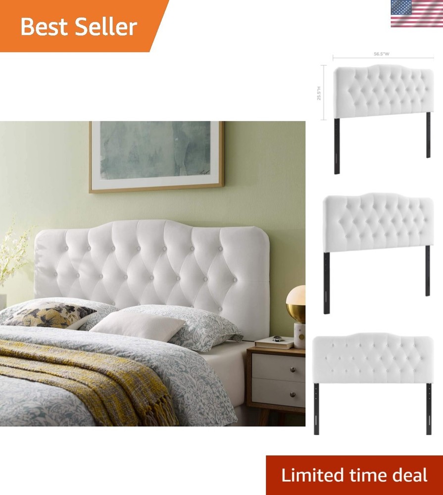 Annabel Diamond Tufted Performance Velvet Full Headboard in White