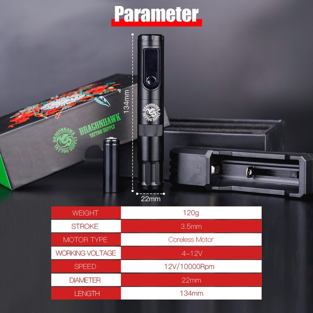 Gravity Induced Voltage Regulator Wireless Tattoo Machine 3.5mm Stroke Pen Kit