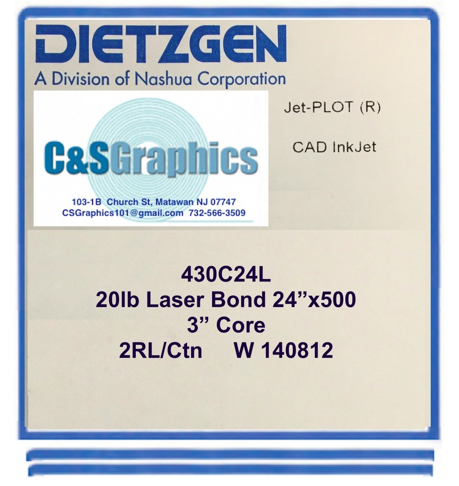 2 ROLLS 24" x 500' 20lb Bond Paper Wide Format Engineering Copier 3" core
