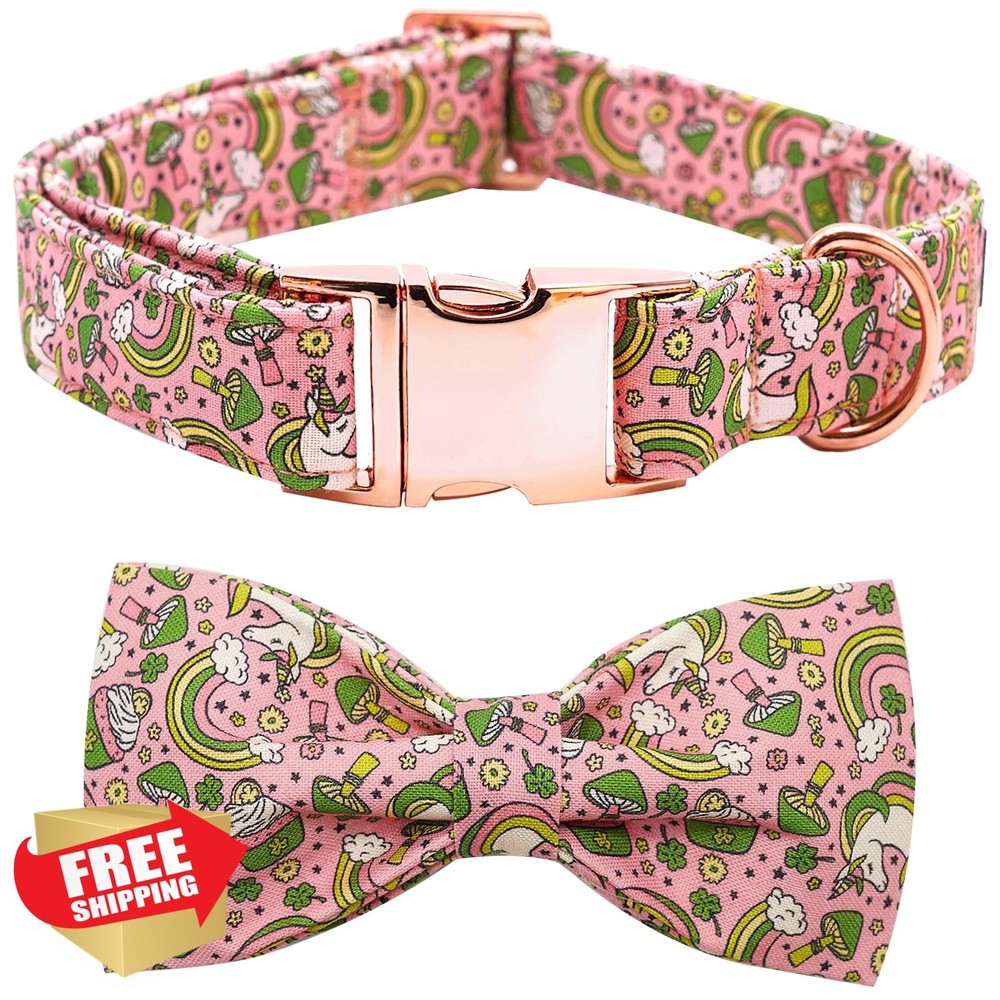 Bobo Rainbow St Patrick's Dog Collar Green Bowtie M