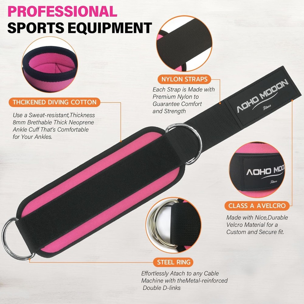 Ankle Strap for Cable Machine Attachments, Gym Accessories Pink - Single