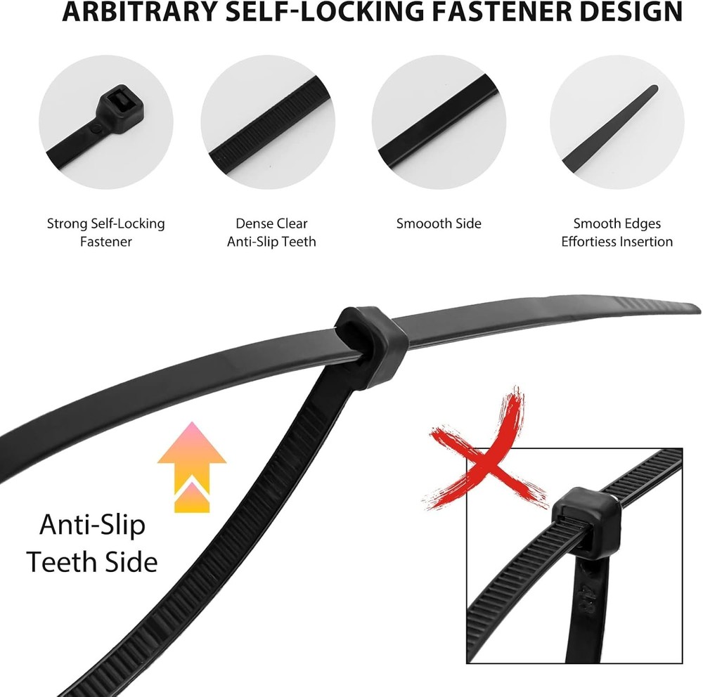 Versatile Black Cable Zip Ties: 400 Pack in Assorted Sizes for All Uses