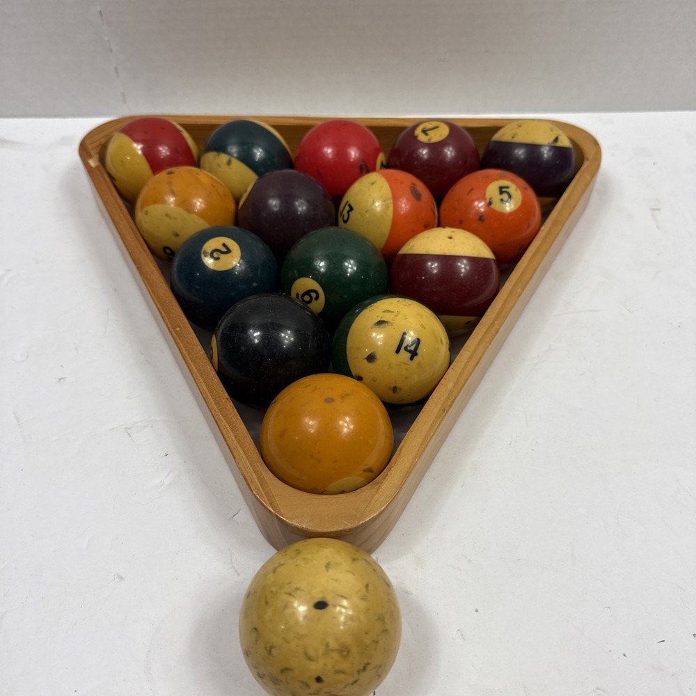Billiards Pool Balls Set Bakelite Complete W/ Rack Preowned Used Brand Unknown