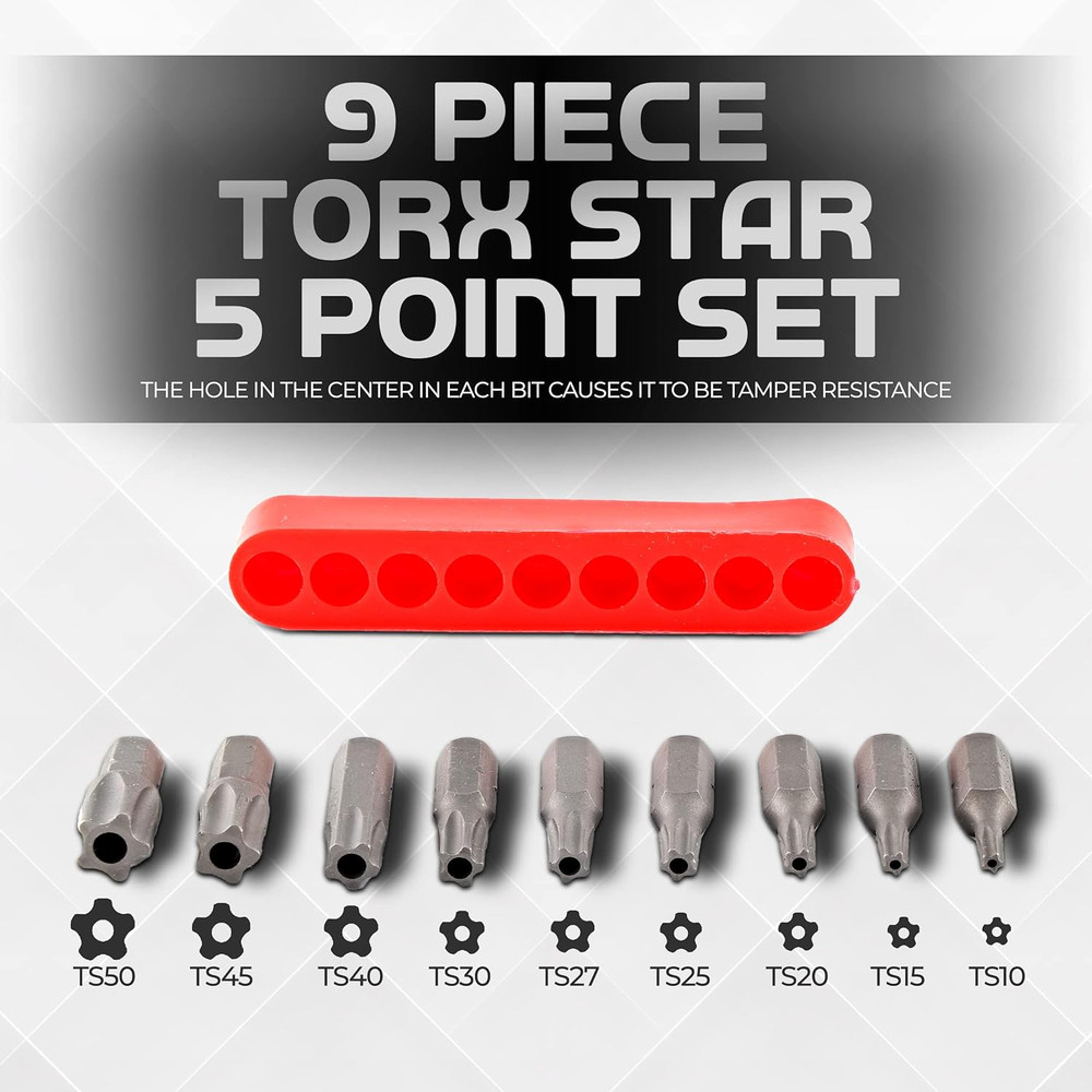 Torx plus 5-Point Tamper-Proof Security Bits - 12Pc Torx Star 5 Point Security T