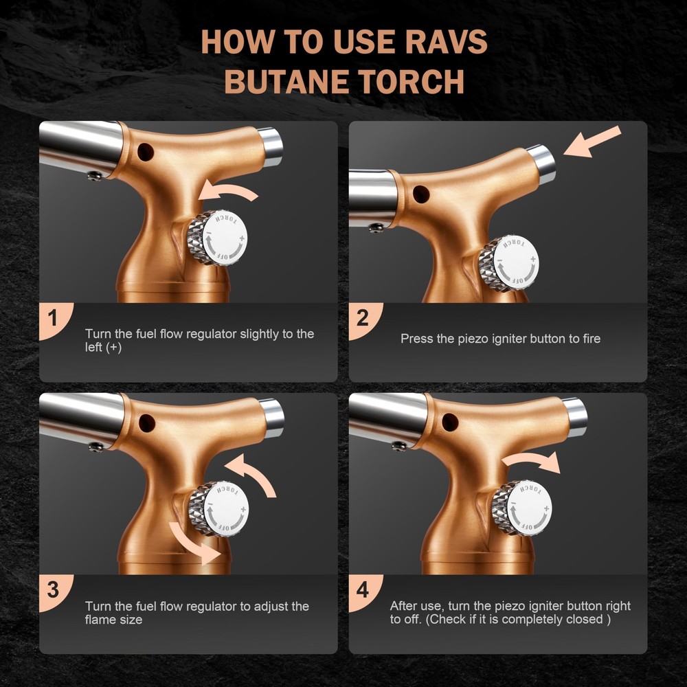 RAVS Butane Torch Lighter with Solid Copper Design, Kitchen Medium, Pink