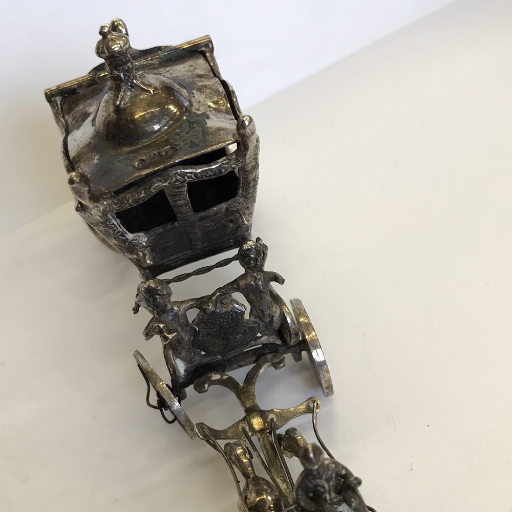 Fine Antique Solid Silver Miniature 1902 Coronation State Coach Salt 18cm