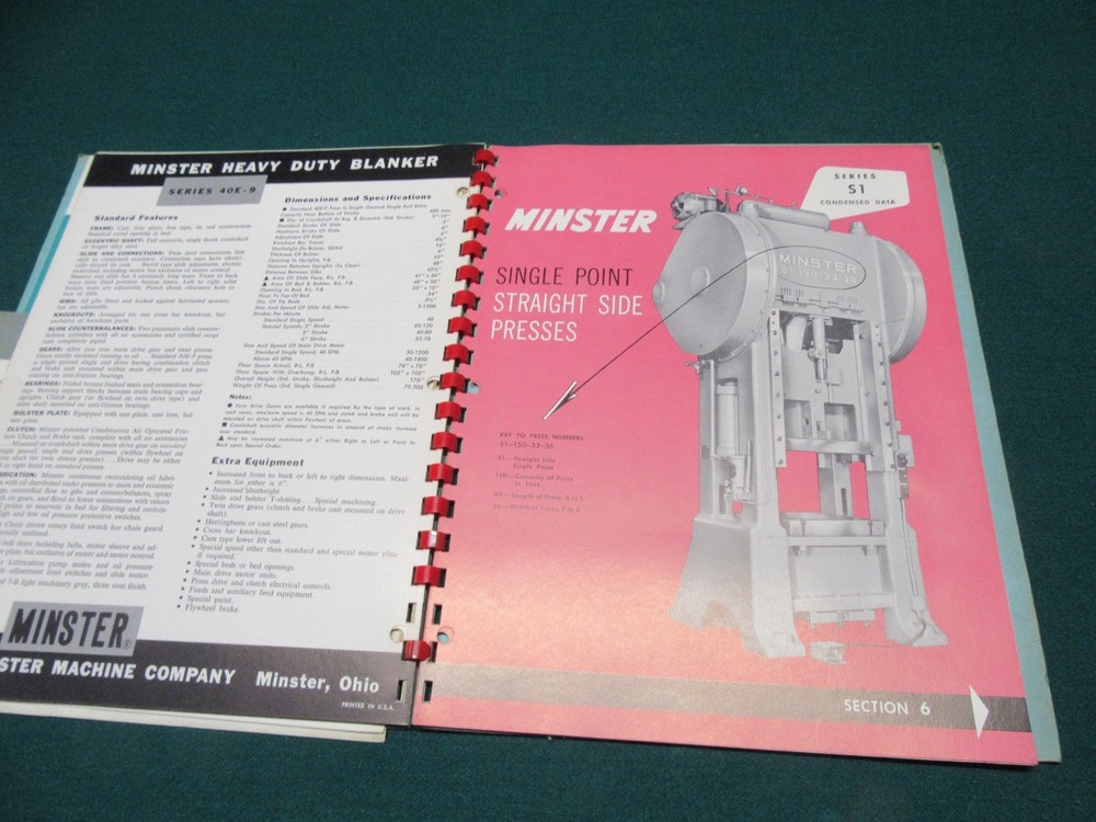 Minster Presses Machine Tool Catalogs - Booklets