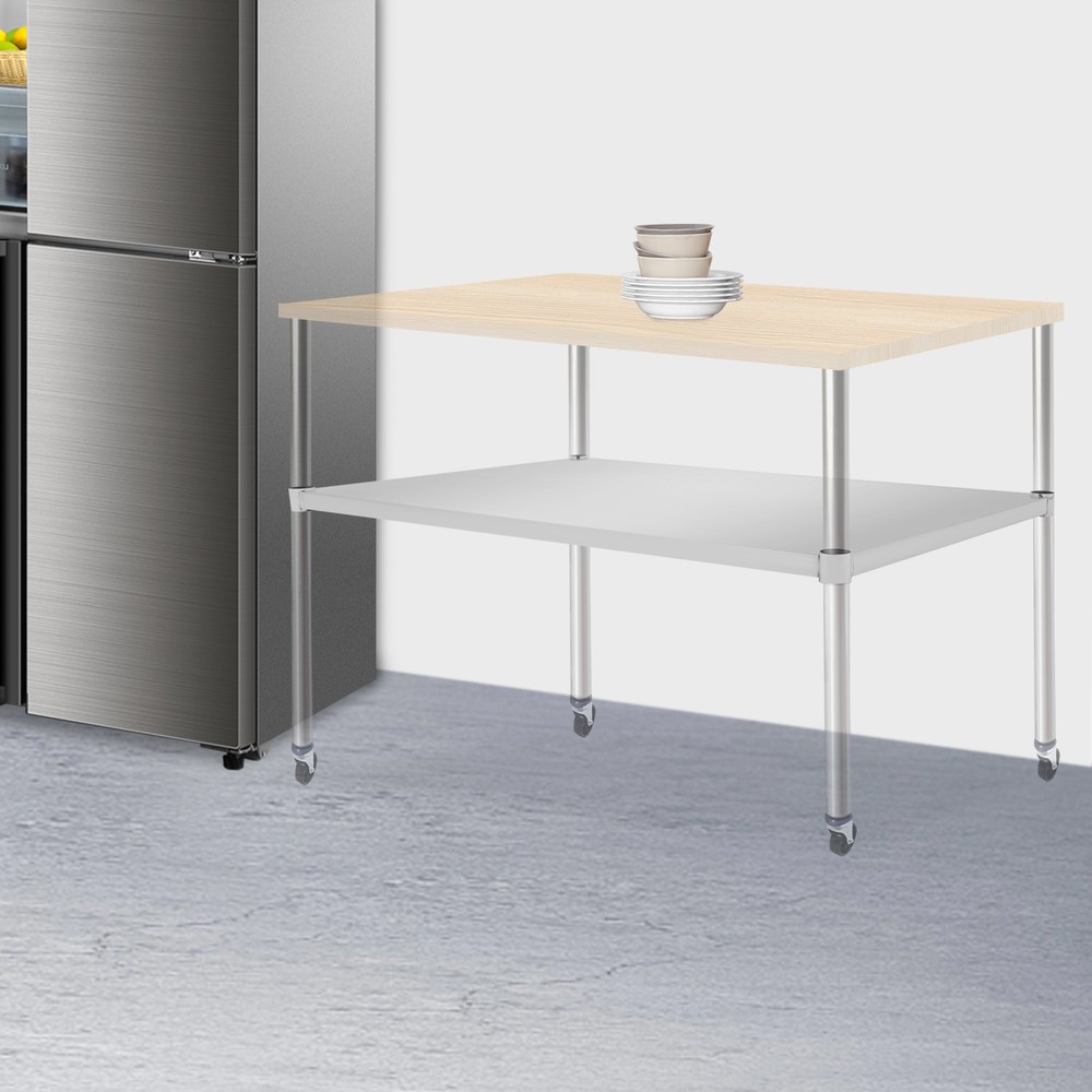Silver Rectangular Stainless Steel Table Adjustable Lower Shelf for Work Tables