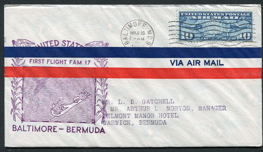 USA (23856): 1938 FFC BALTIMORE-BERMUDA cover