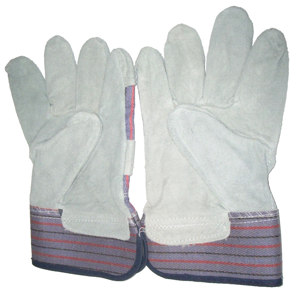 12 Leather Palm Work Gloves Canvas Knuckle Strap Back Gauntlet Cuff Large