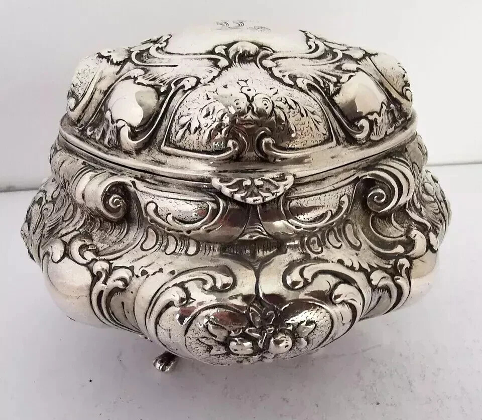 Magnificent German Solid Silver Jewellery Box Casket - 305g