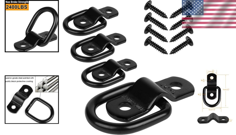 Heavy Duty D Ring Cargo Tie Downs - 4-Pack for Secure Load Transport