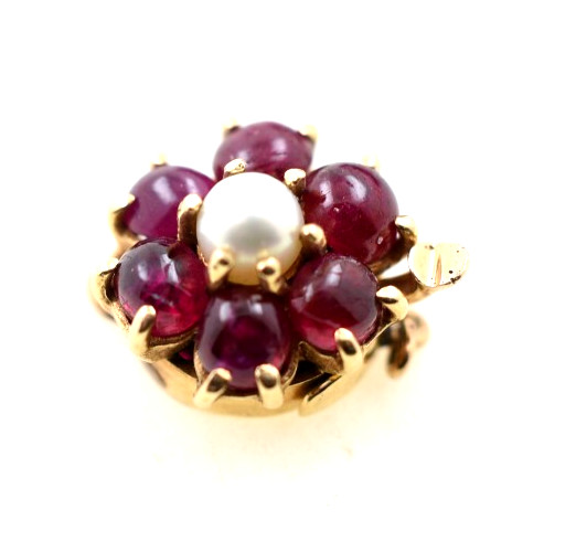 14K Yellow Gold Ruby & Pearl Clasp for Single Strand Necklace