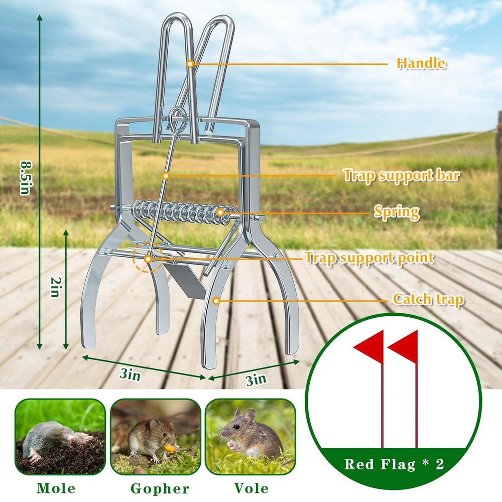 4 Pack Mole Traps That Kill Best, Mole Trap Easy to Set, Galvanized Steel