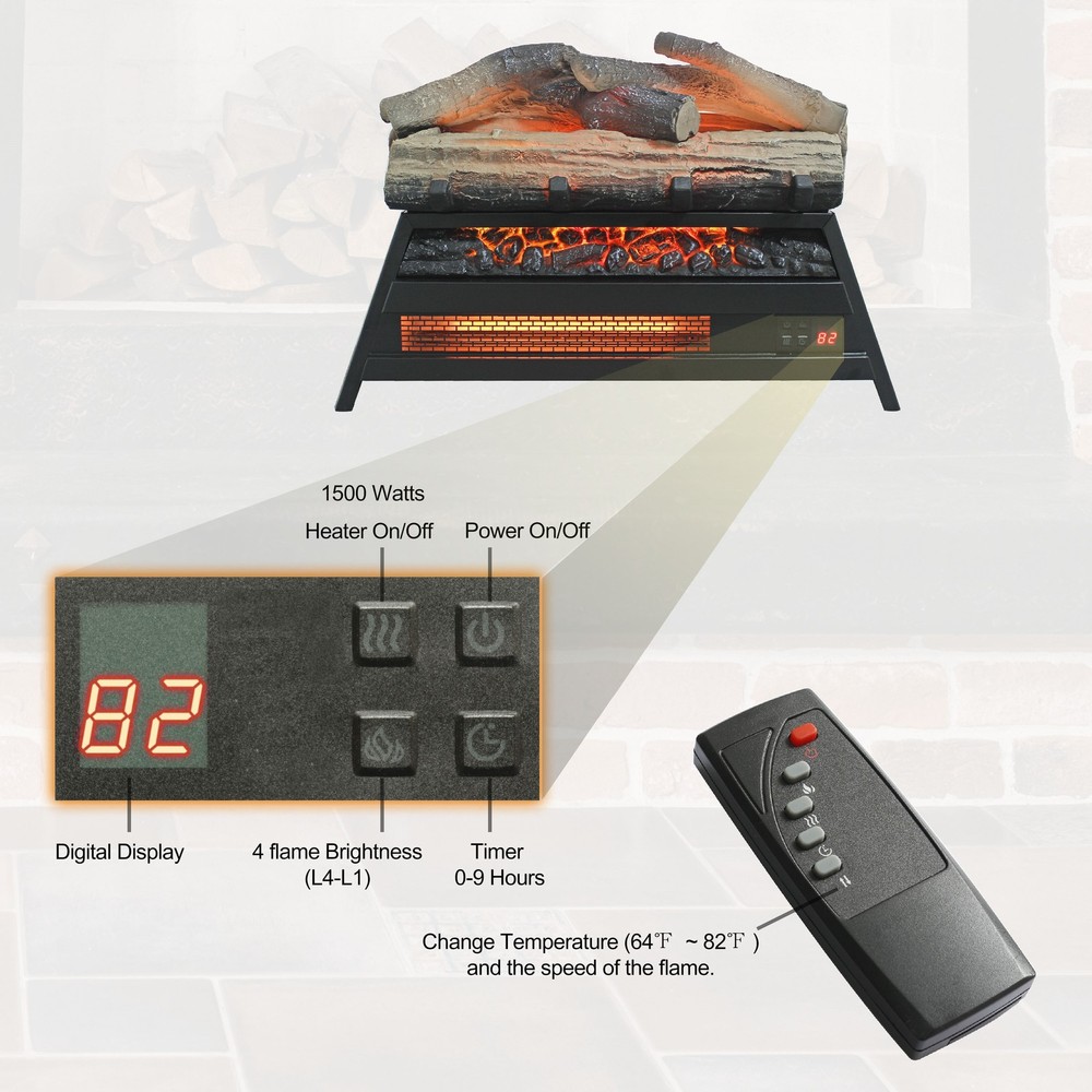 23'' 3D Flame Insert Electric Fireplace Heater with Remote Control & Timer 1500W