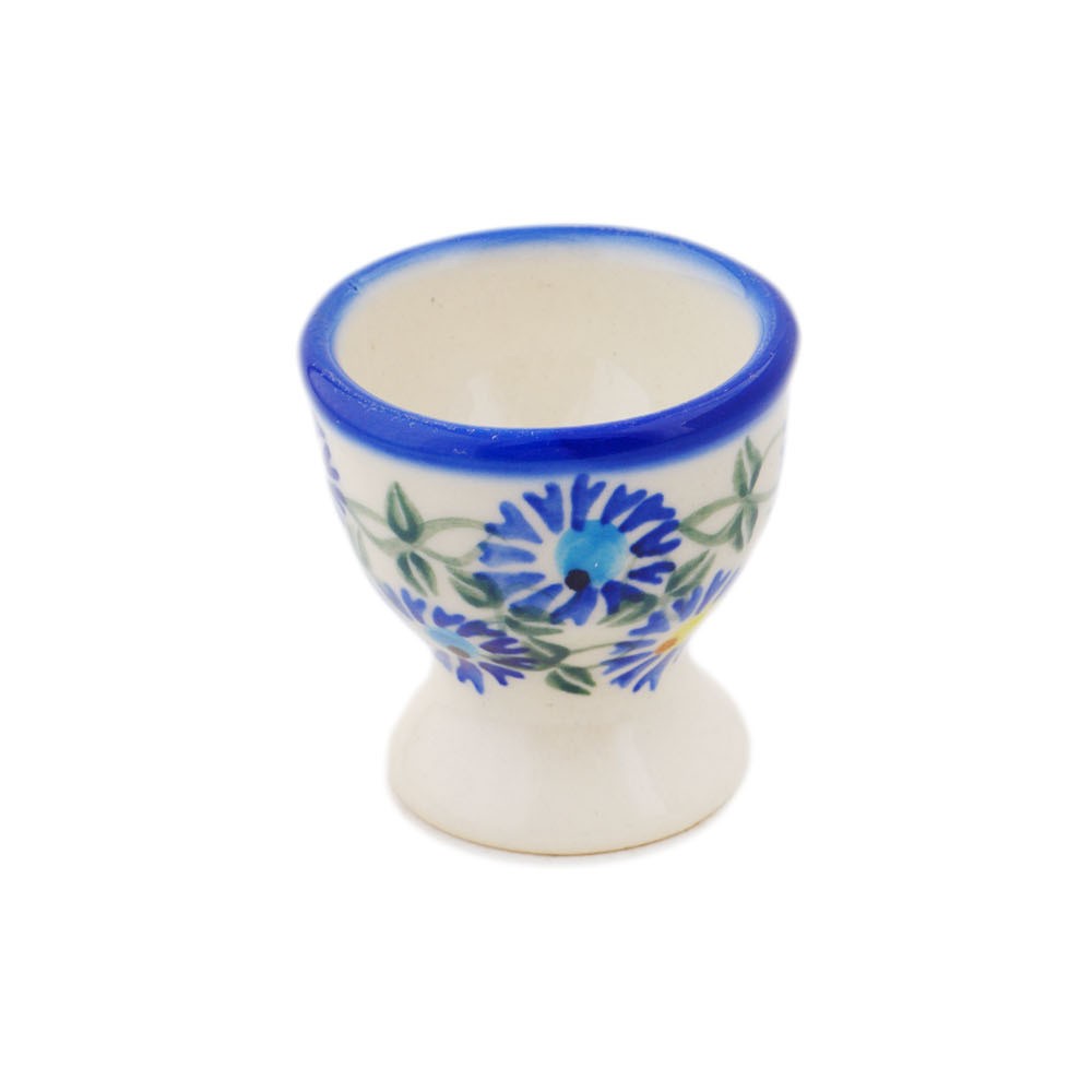 Polish Pottery Egg Holder 2" Blue Thistle Beauty