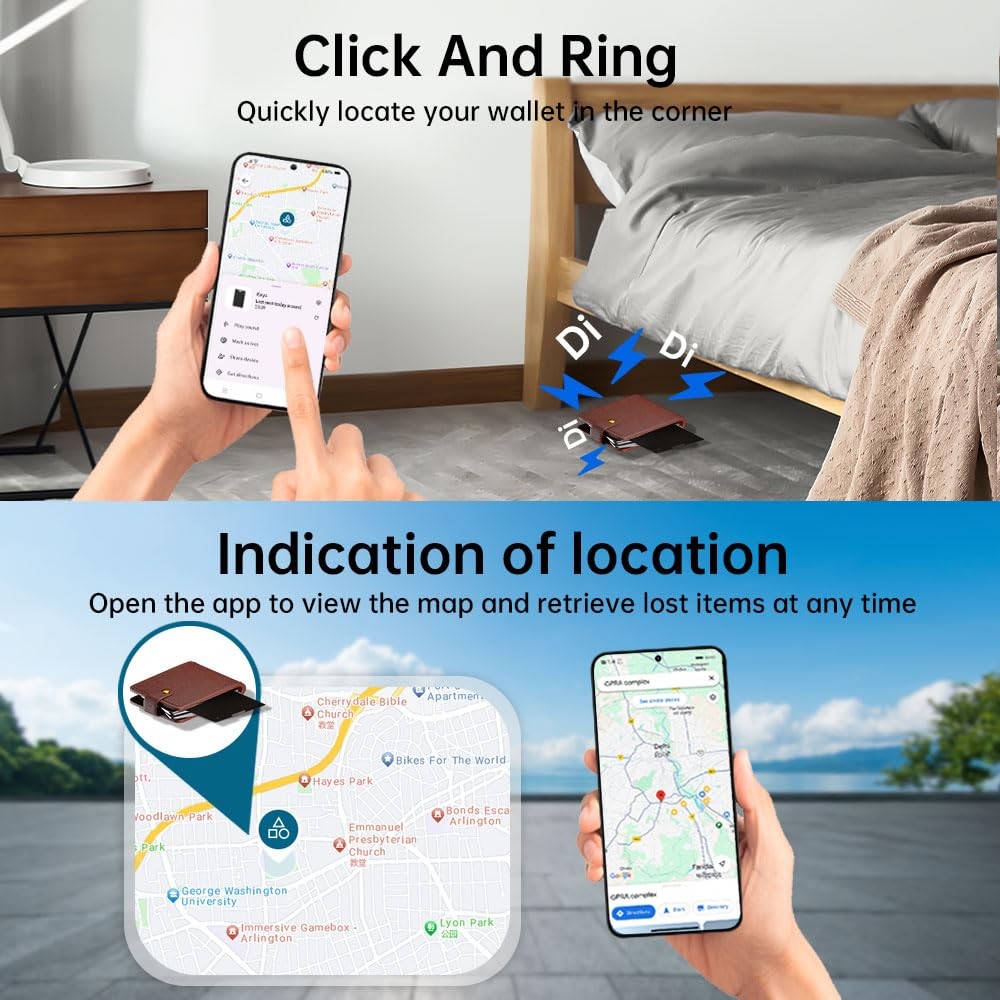 IP68 Waterproof Wallet Tracker Card for Android, Wireless Rechargeable BLACK