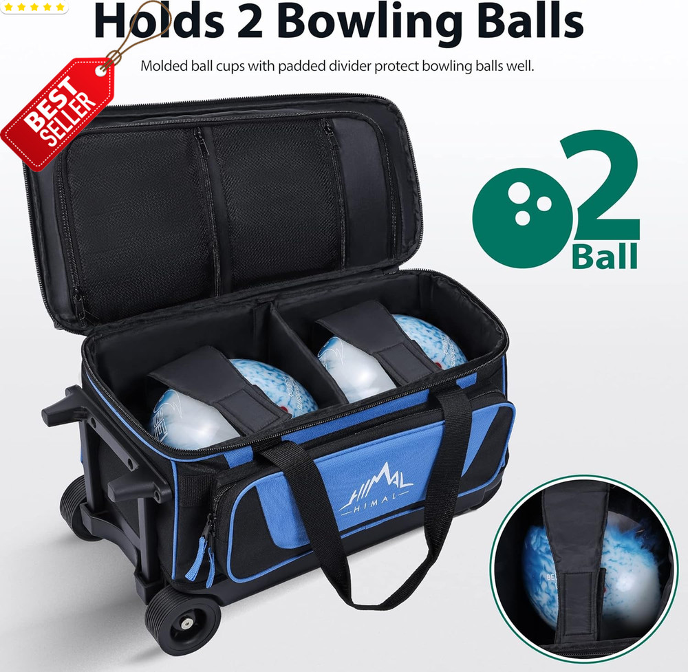 Double Roller 2 Ball Bowling Bag Shoe Compartment Retractable Handle US