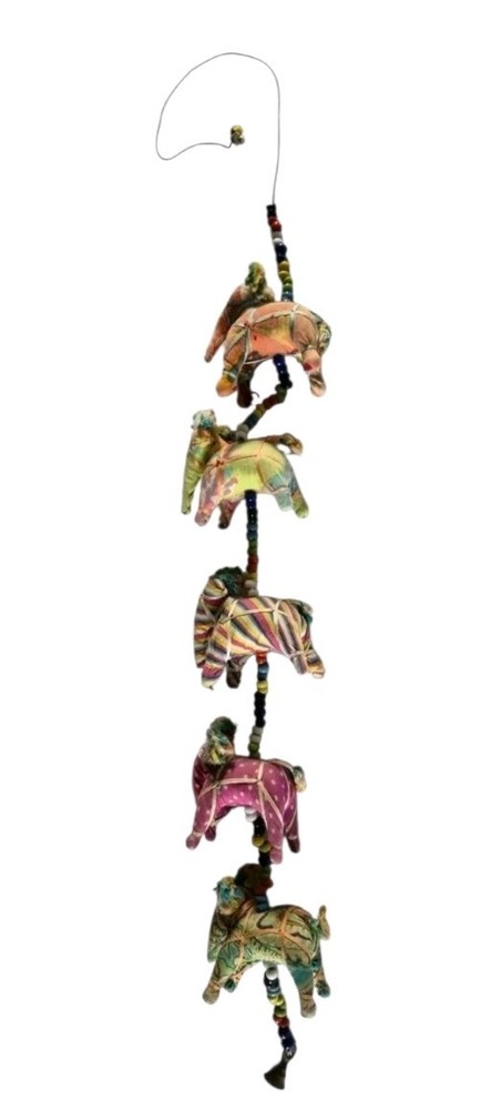 Handmade Indian Elephant String 40" Hanging Decoration Rajasthani Boho Wall