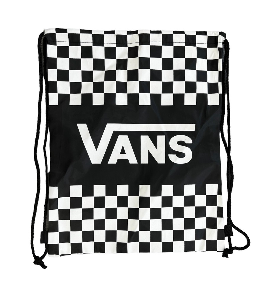 VANS BLACK AND WHITE CHECKERED DRAWSTRING BACKPACK BAG
