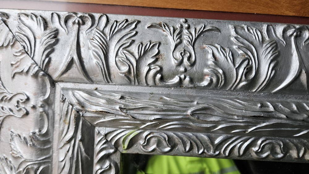 Silver Carved Solid Wood Wall Hanging Beveled Edges Mirror Plz Read Description