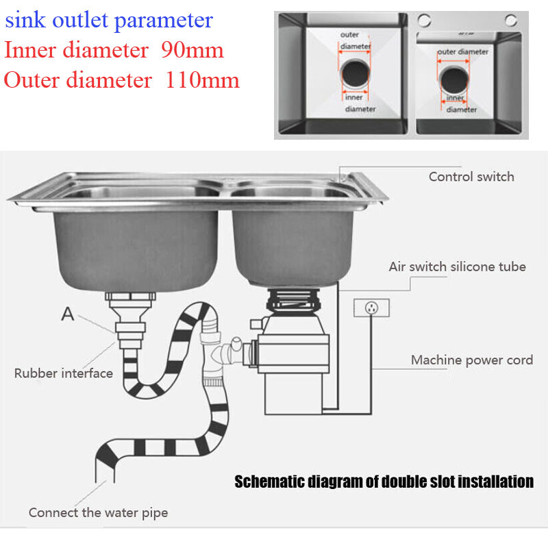220V 1400ml Kitchen Food Waste Disposer Processor Garbage Disposal Crusher 630W
