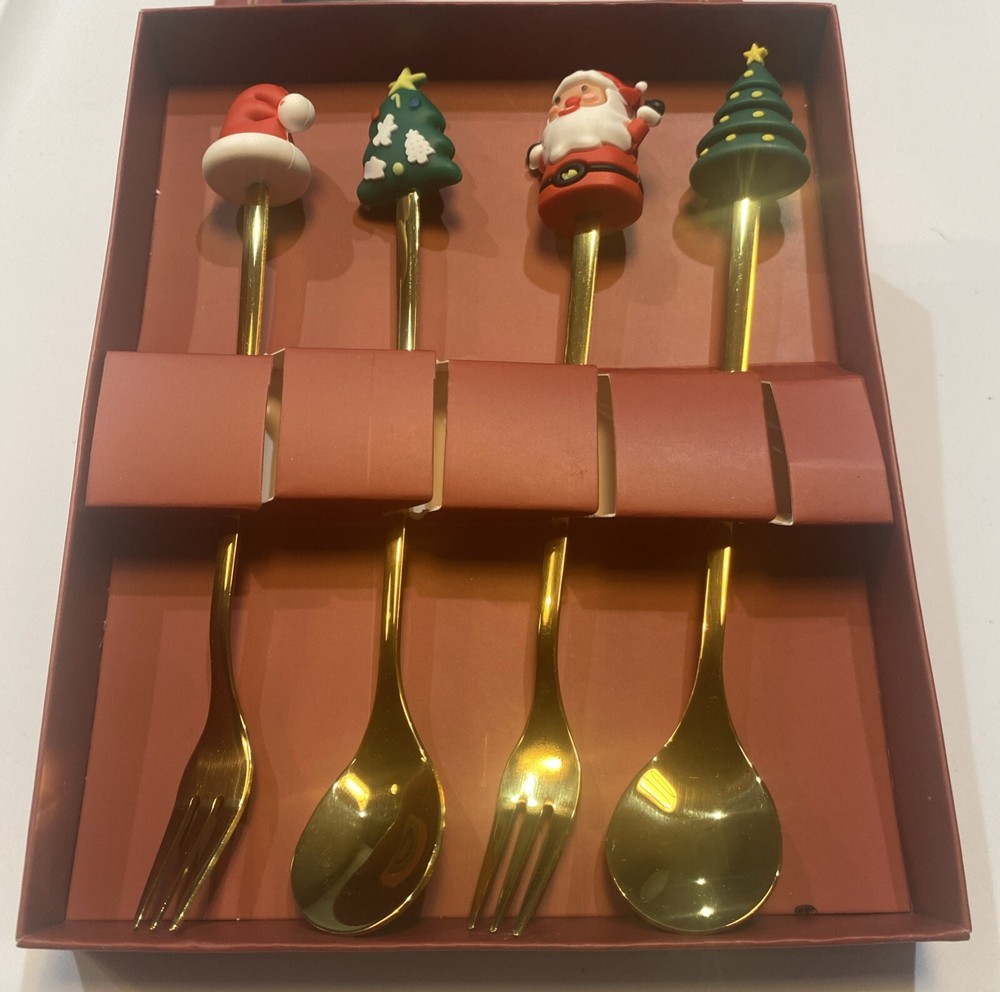 4pcs Christmas Spoon and Fork Set Stainless Steel Creative Tableware Coffee