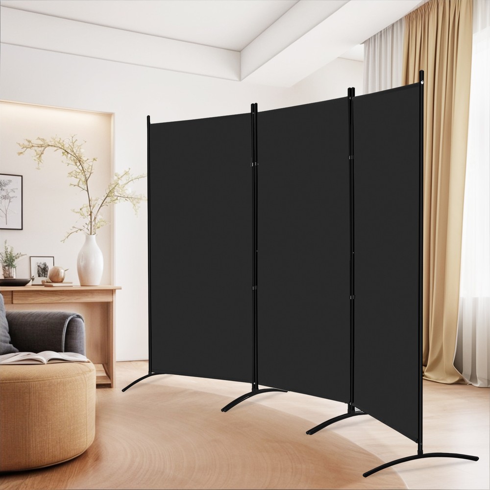 3 Panel Rolling Room Divider Folding Wall Divider for Office Restaurant Black