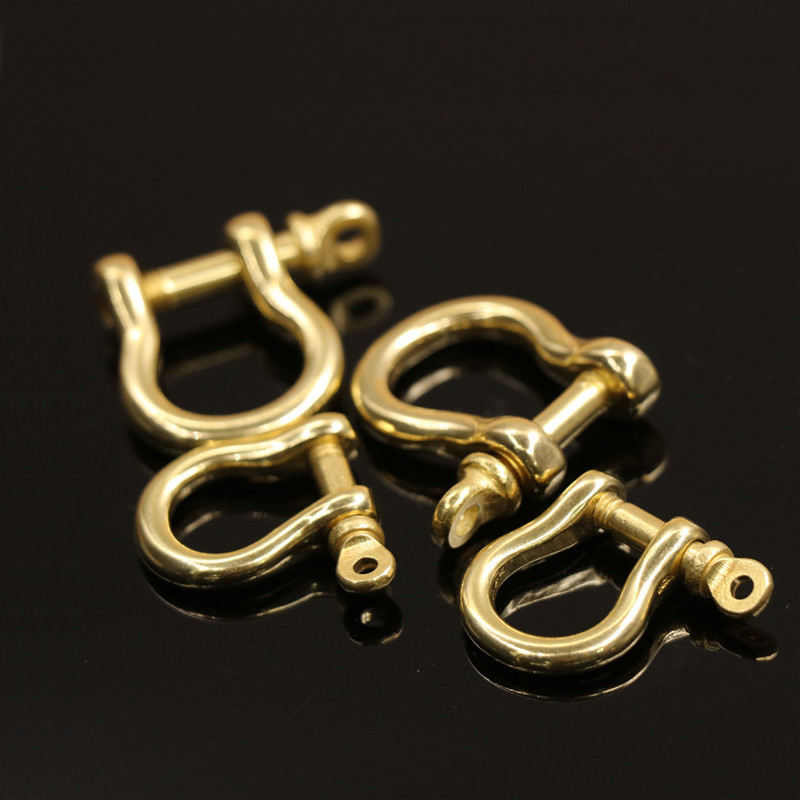 5/50pcs solid brass bow shackle D-ring keychain hook clasp connection leather