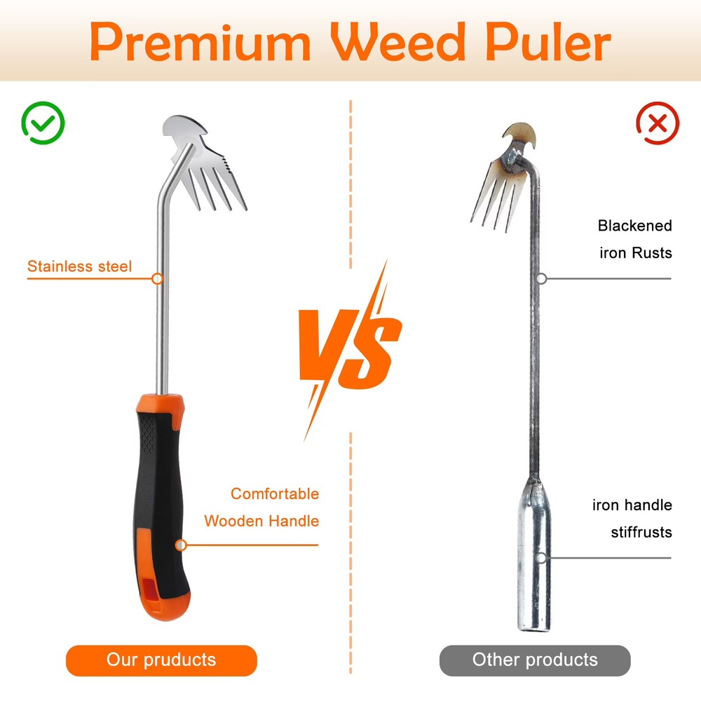 urorentea 3 Pack Weed Puller Hand Weeder Tool 4 Teeth Crack Garden Tool