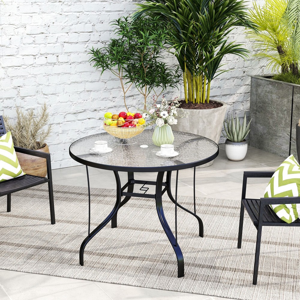 Black 38" Round Dining Table: Tempered Glass, Rust-Proof Frame, 110lb Cap