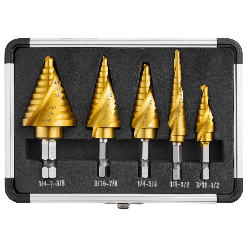 IRONANT Step Drill Bits, 5PCS Spiral Grooved HSS Titanium Bit...