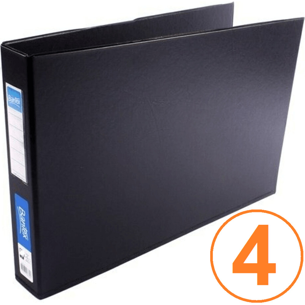 NEW 4x Bantex Ring Binder Folder Landscape 2D Ring 65mm A3 Black Box BULK