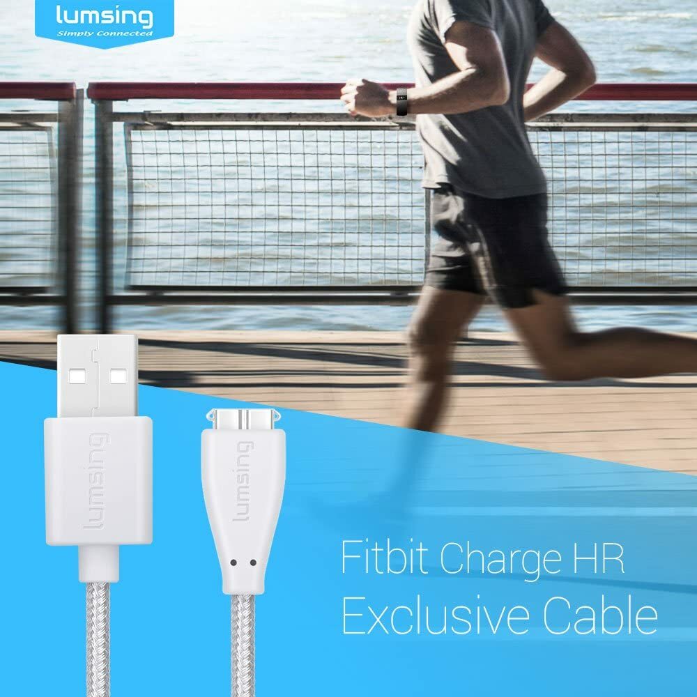 2 Lumsing Fitbit Charge HR USB Nylon charging Cable 1 ft/33cm White/Silver [B41]